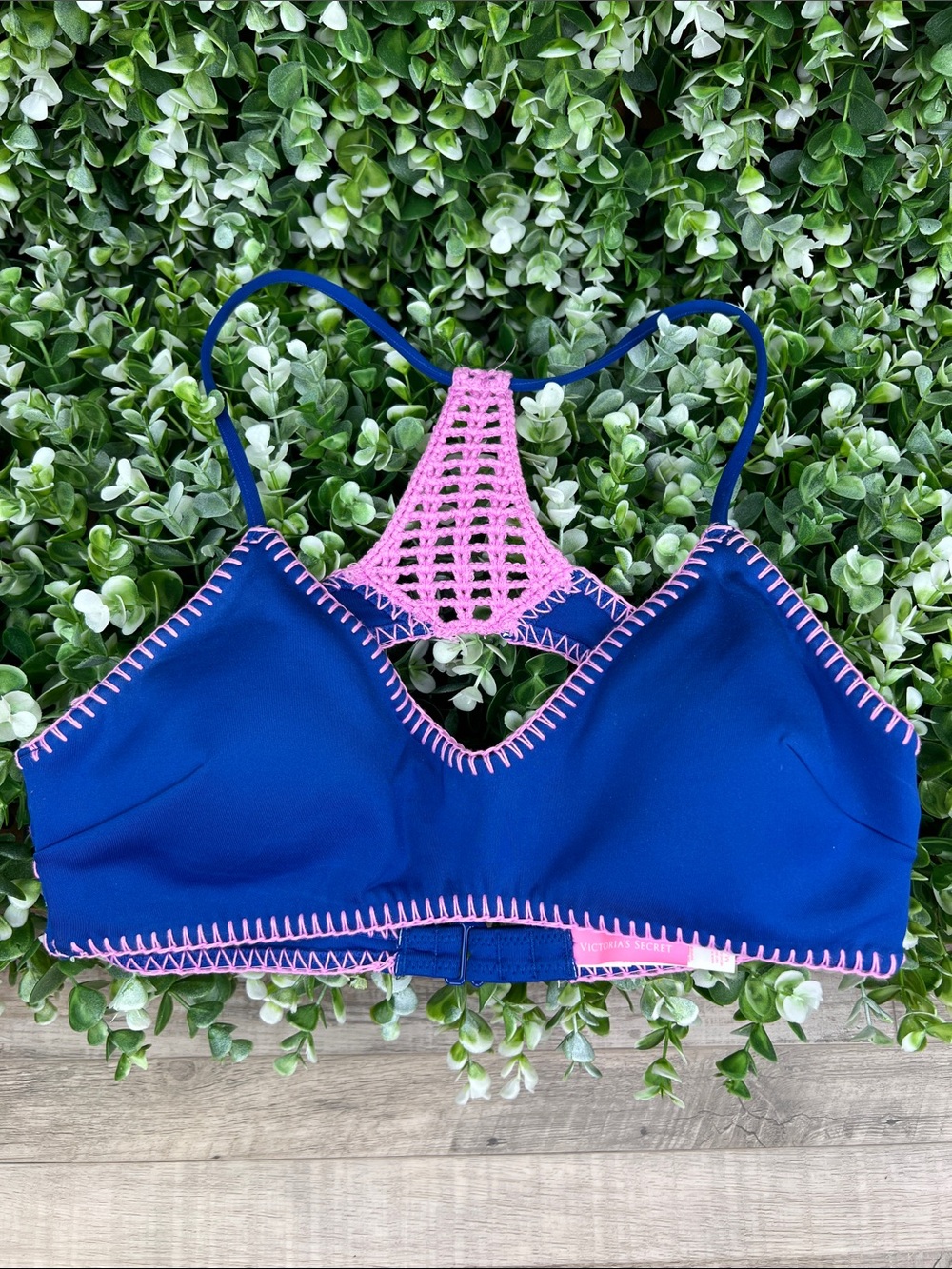 Victoria's Secret Crochet Trim Bralette Bikini Blue Pink Top